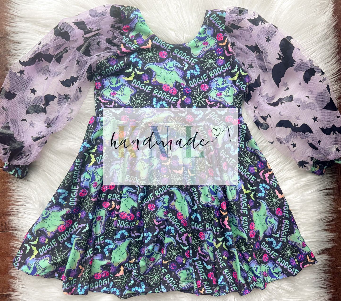 OOAK 5t twirl dress with mesh bishop sleeves