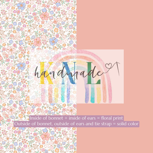 Floral + Solid  Bunny Ear Bonnet