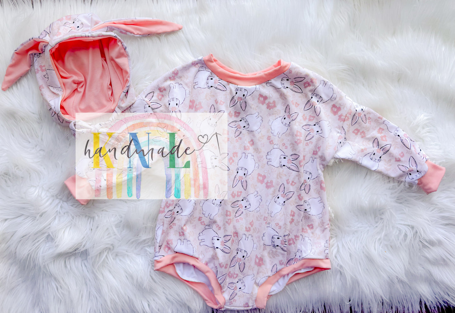 18-24m sweater romper + bonnet with bunny ears SET