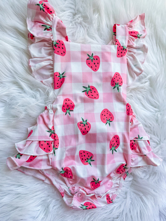 Strawberry Gingham Romper