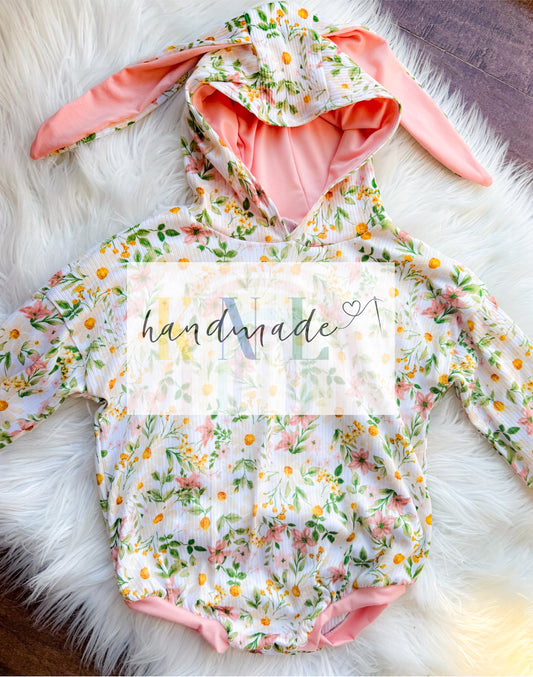 2t sweater romper with hood + bunny ears + snaps